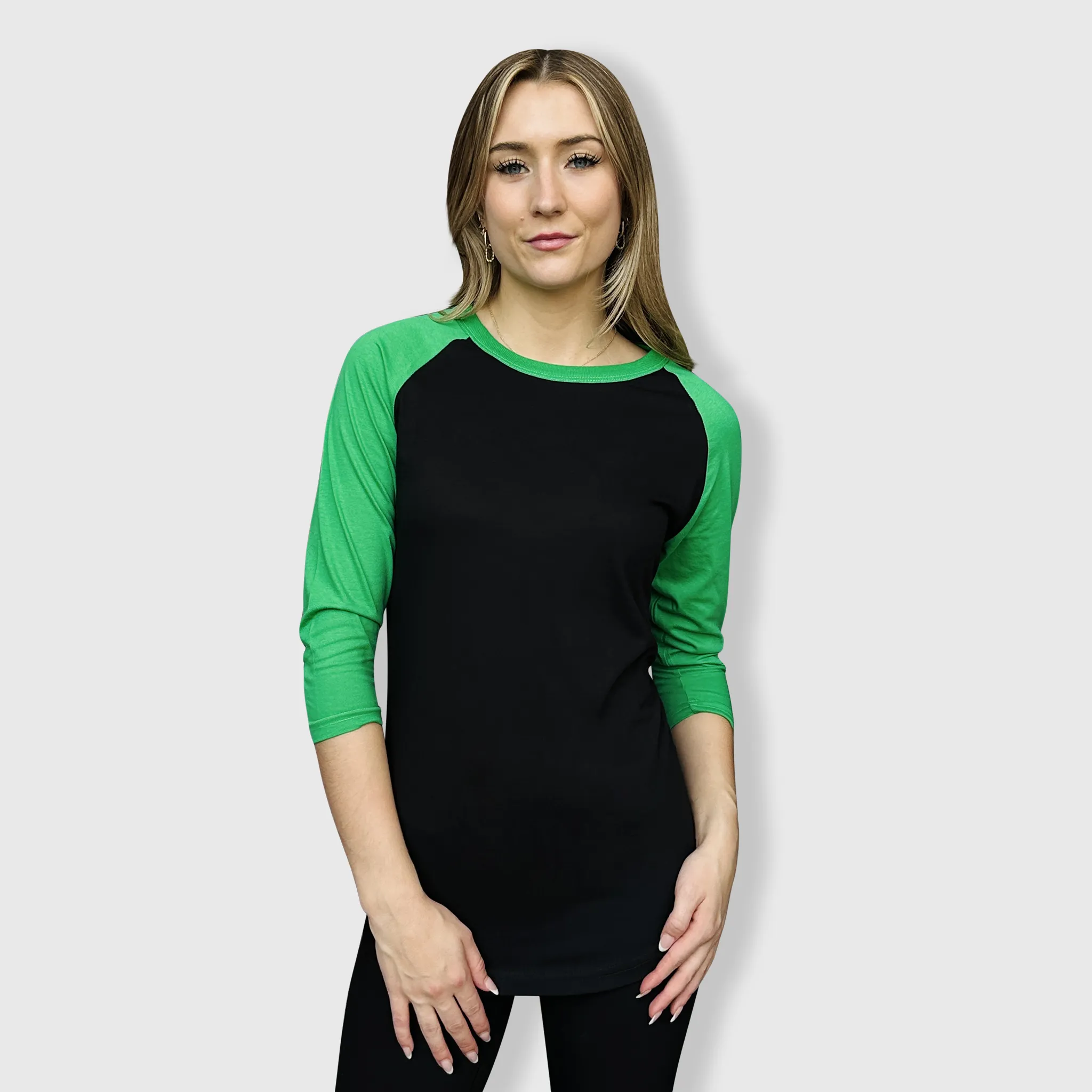 Adult Plain Raglan 3/4 T-Shirt - Black Body