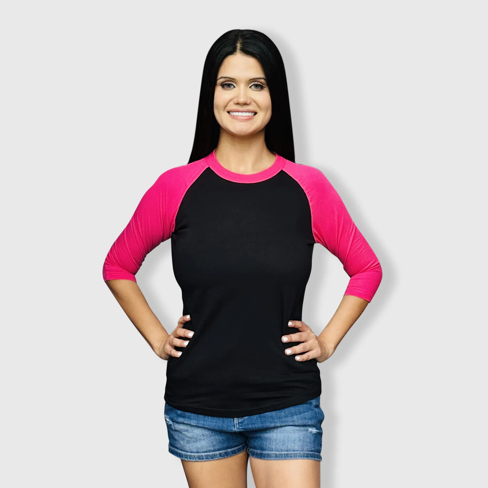 Adult Plain Raglan 3/4 T-Shirt - Black Body
