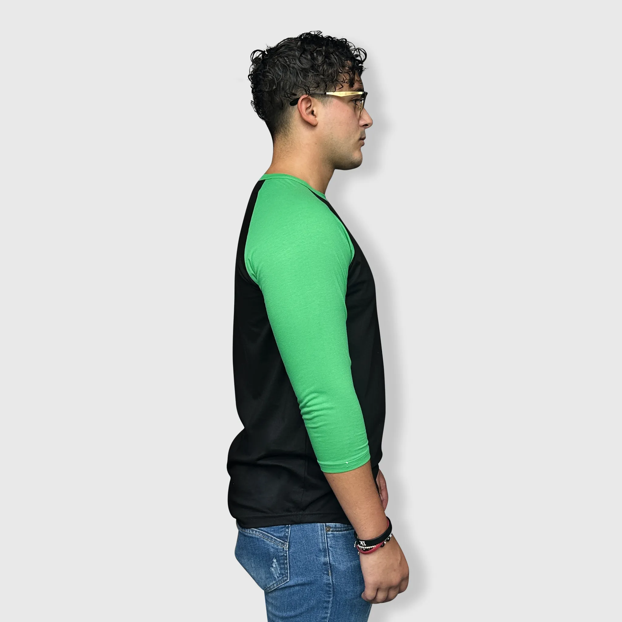 Adult Plain Raglan 3/4 T-Shirt - Black Body