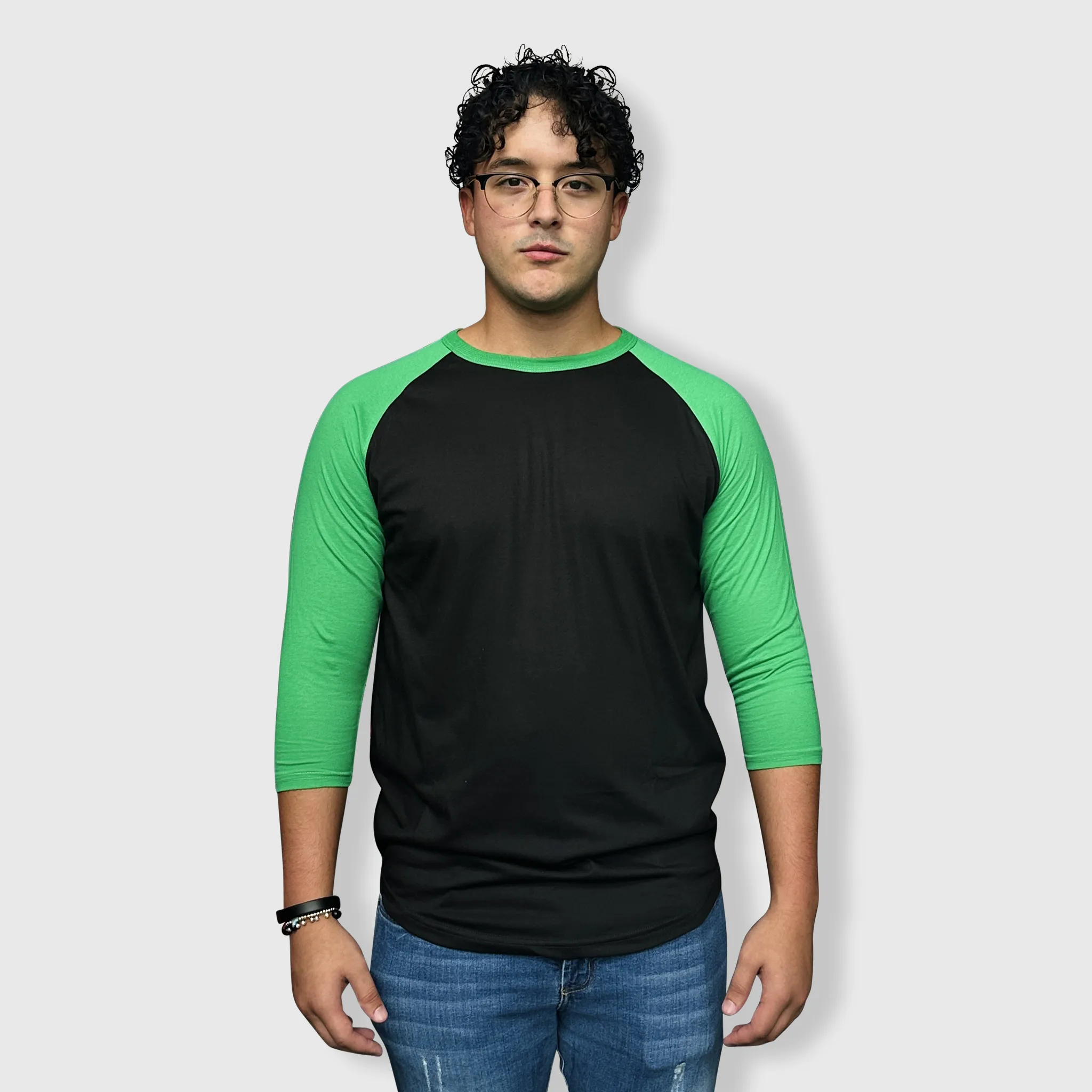 Adult Plain Raglan 3/4 T-Shirt - Black Body