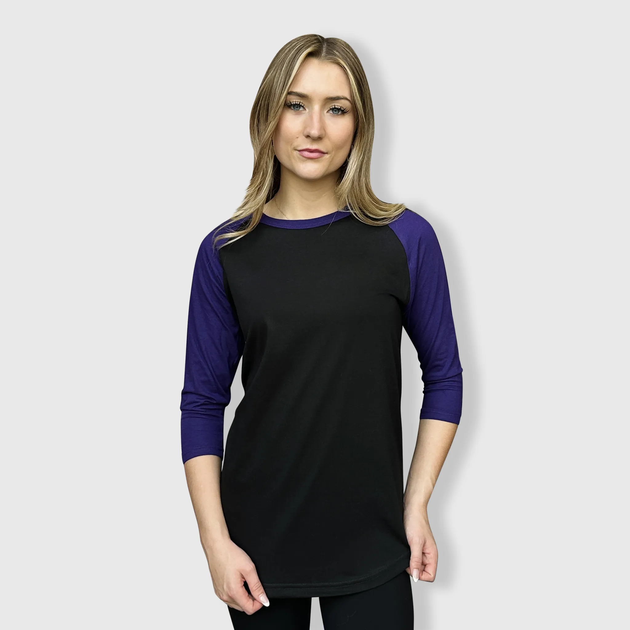 Adult Plain Raglan 3/4 T-Shirt - Black Body