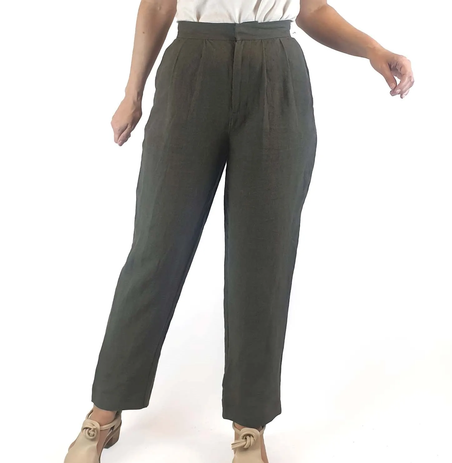 Aere dark green 100% linen pants size 8