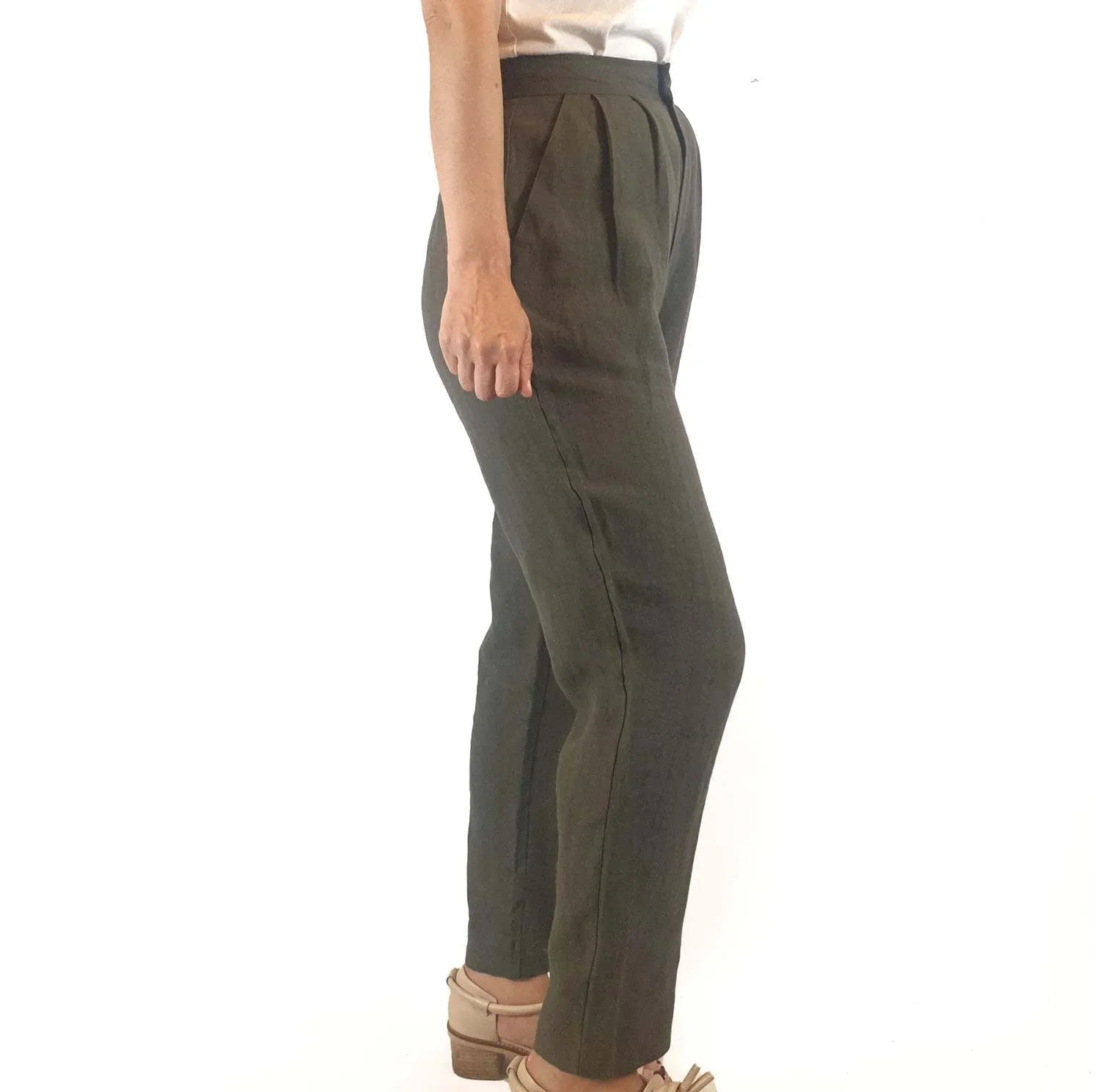 Aere dark green 100% linen pants size 8