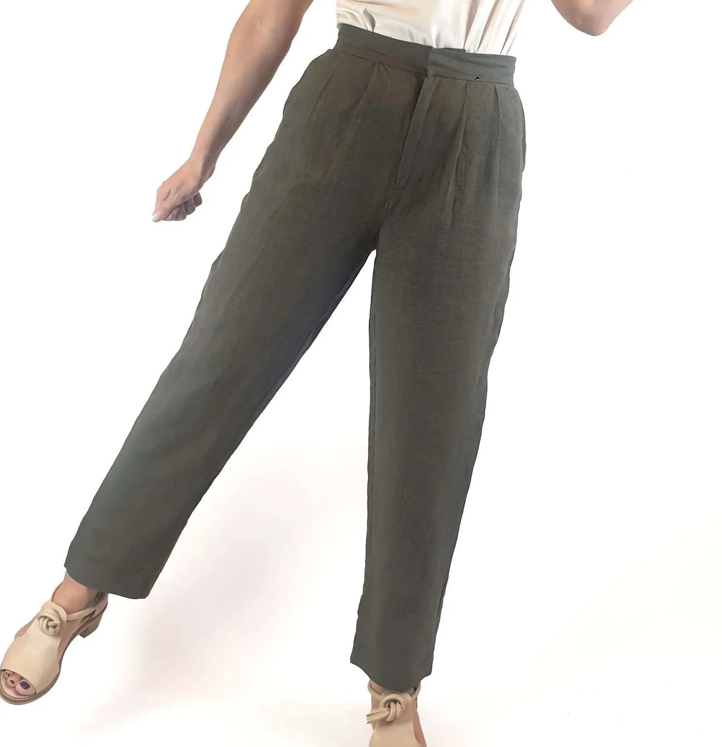 Aere dark green 100% linen pants size 8