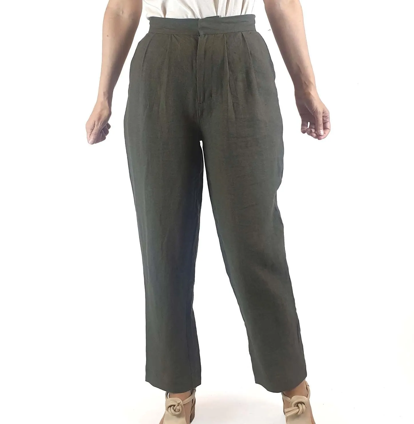 Aere dark green 100% linen pants size 8