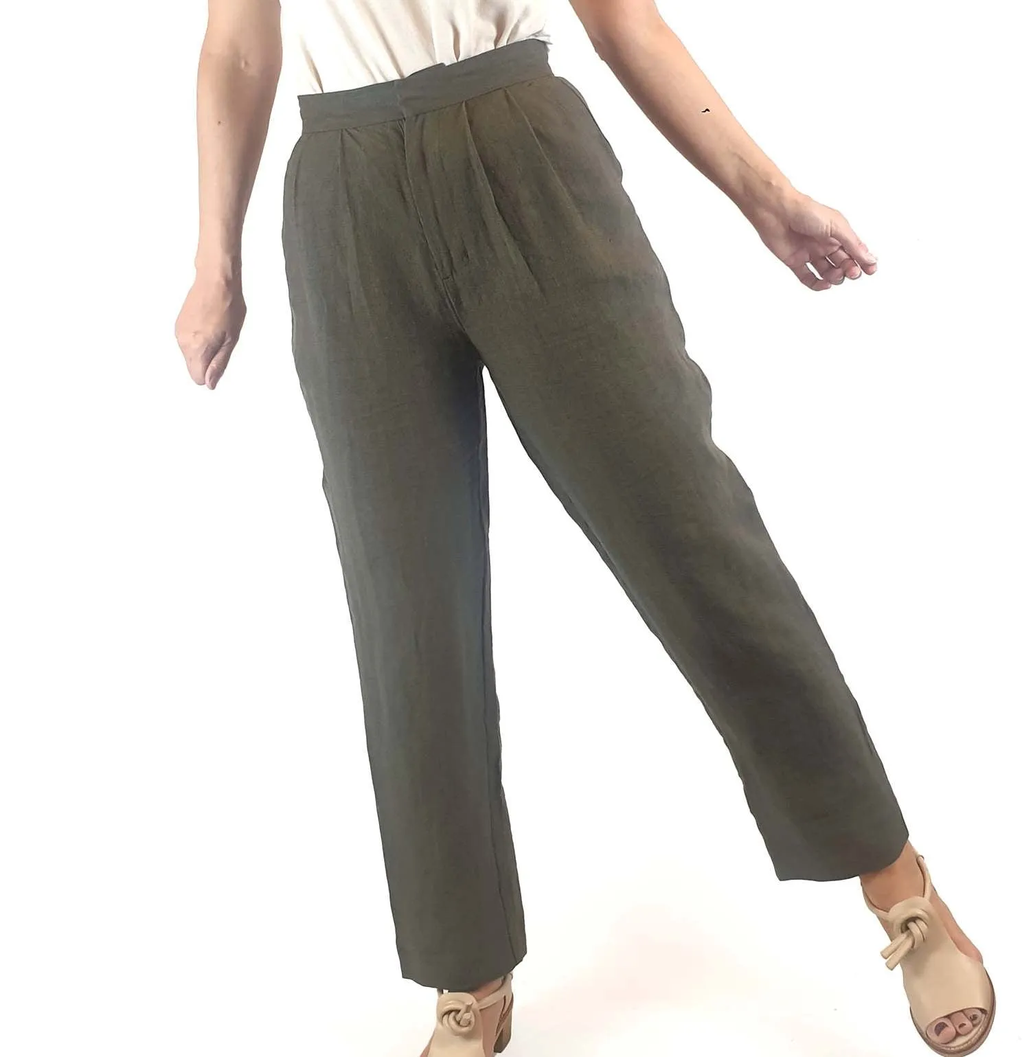 Aere dark green 100% linen pants size 8