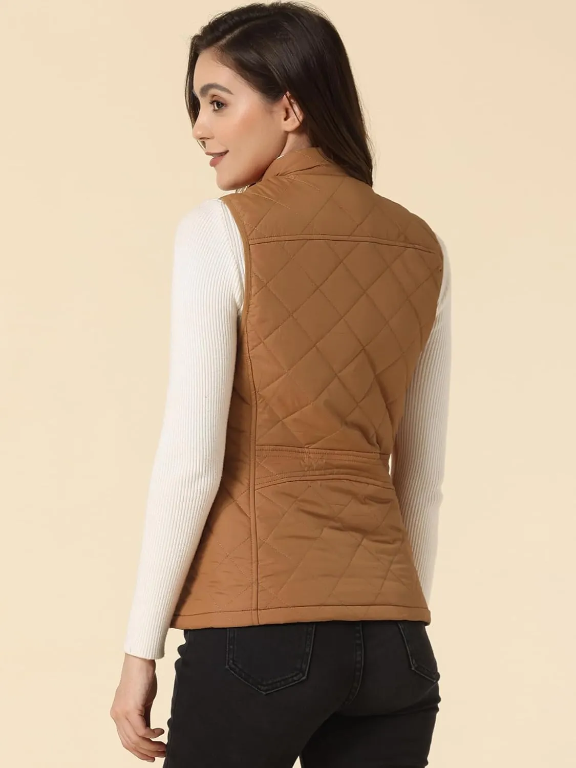 Allegra K Women's Puffer Vest Stand Collar Lightweight Gilet Quilted Zip Vest