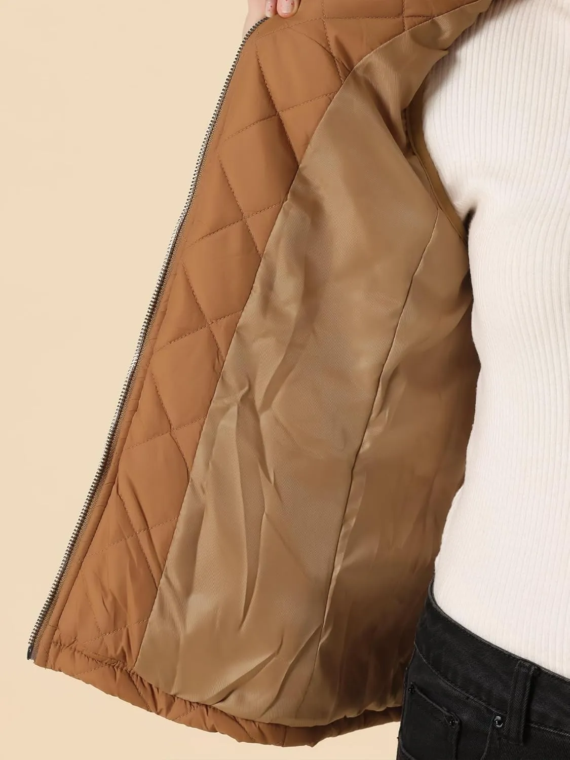 Allegra K Women's Puffer Vest Stand Collar Lightweight Gilet Quilted Zip Vest
