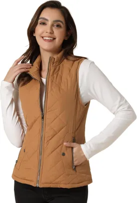 Allegra K Women's Puffer Vest Stand Collar Lightweight Gilet Quilted Zip Vest