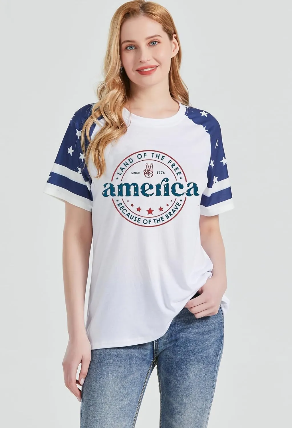 American Flag T Shirt Women 4th of July Shirts Raglan Short Sleeve Patriotic Tee Tops