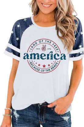 American Flag T Shirt Women 4th of July Shirts Raglan Short Sleeve Patriotic Tee Tops