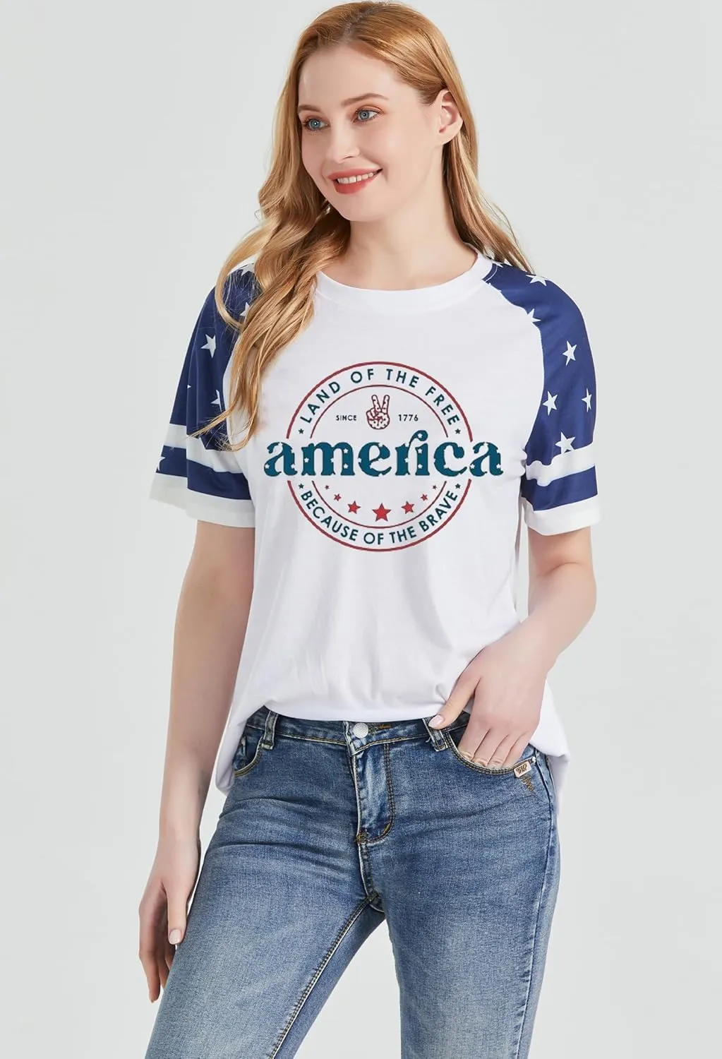 American Flag T Shirt Women 4th of July Shirts Raglan Short Sleeve Patriotic Tee Tops