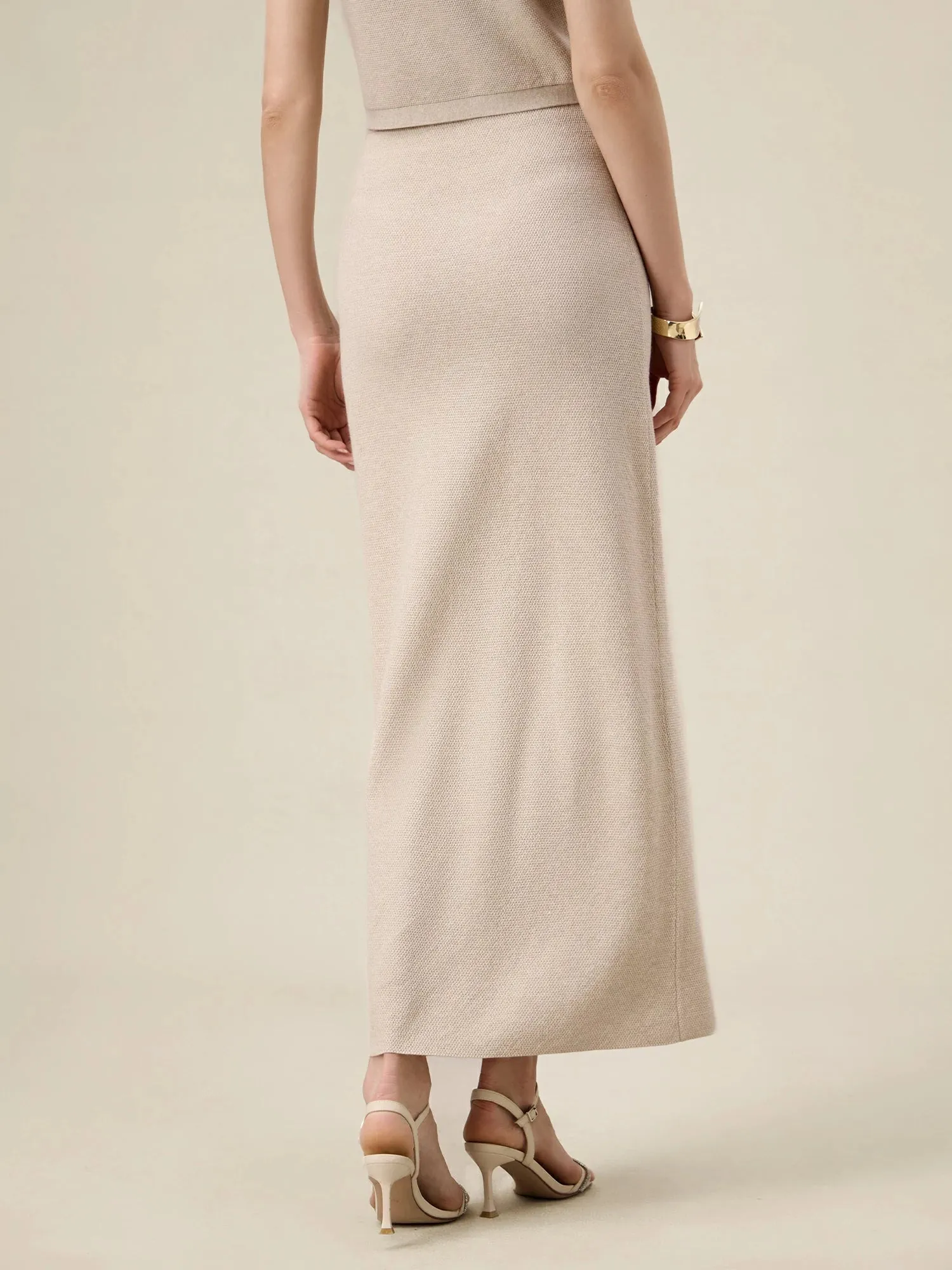 Amoretu Wool Elastic Waist Straight Knit Skirt