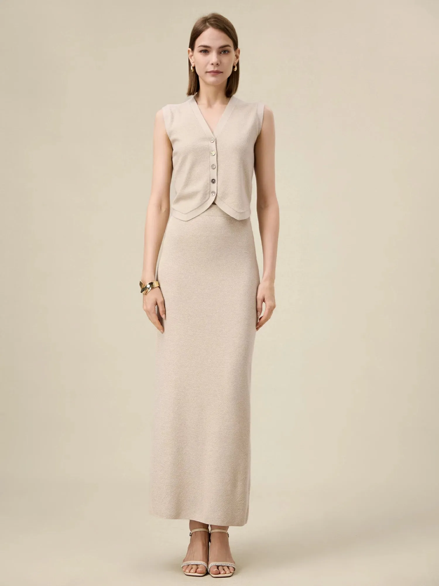 Amoretu Wool Elastic Waist Straight Knit Skirt