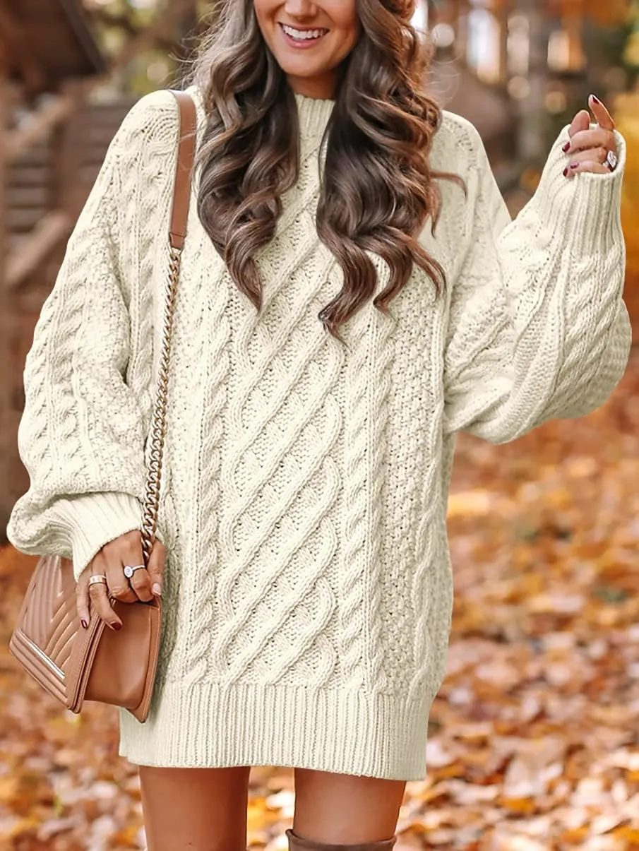 ANRABESS Women Long Sleeve Oversized Cable Knit Chunky Baggy Loose Pullover Tunic Mini Sweater Dress 2025 Trendy Fall Outfits