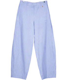 Attico Blue Striped Straight Leg Cotton Blend Trousers UK 12