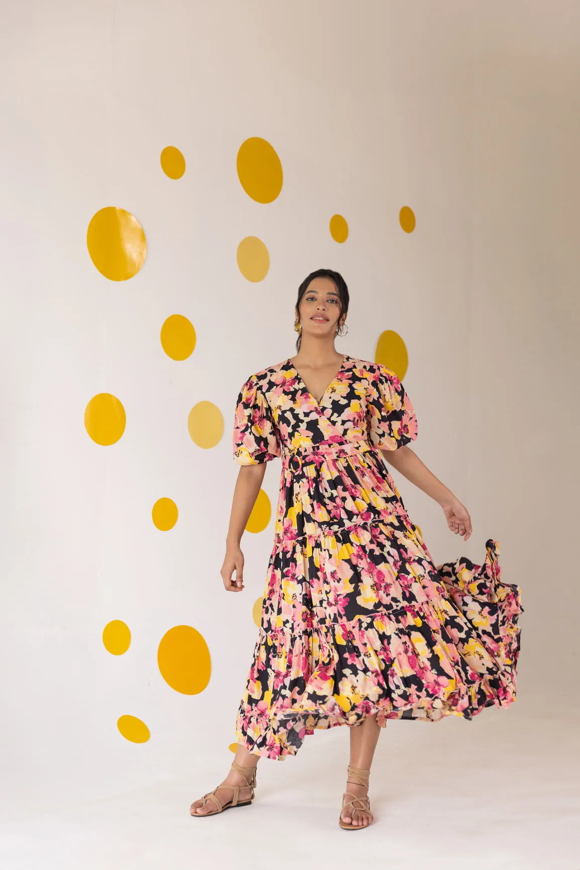 BIG FLORAL TIERED COTTON MAXI