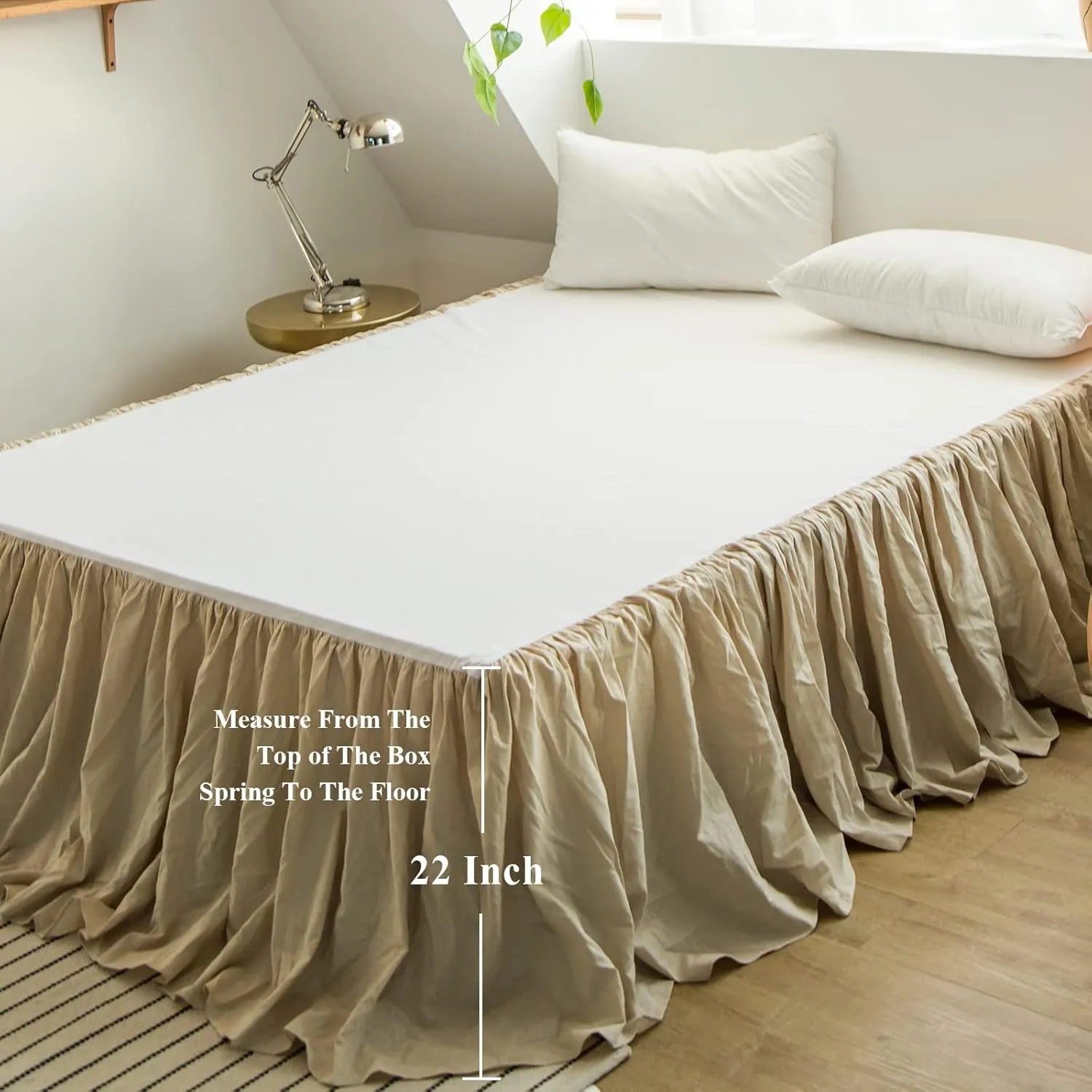 BISELINA French Linen Bed Skirt with Pleated Frills 22-Inch Tailored Drop Natural Flax Cotton Blend Dust Ruffle Soft Cozy Farmhouse Bedding (22" Queen, Linen)