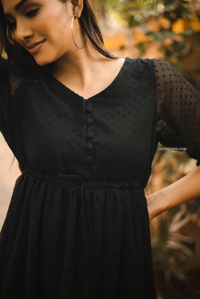 Black Georgette Midi Dress
