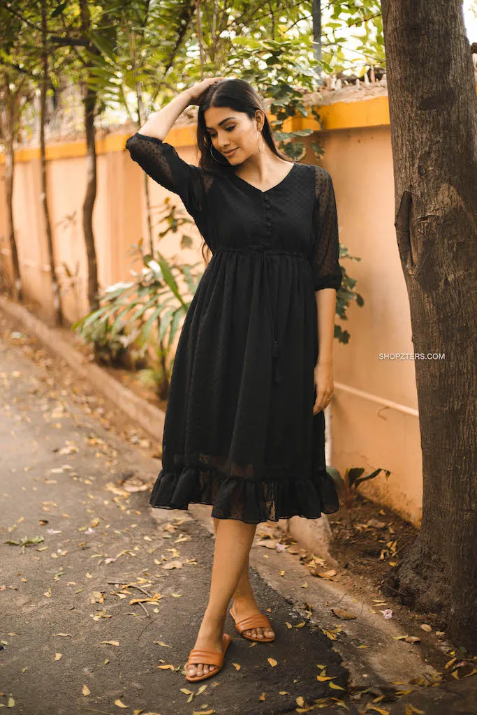 Black Georgette Midi Dress