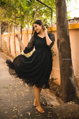 Black Georgette Midi Dress