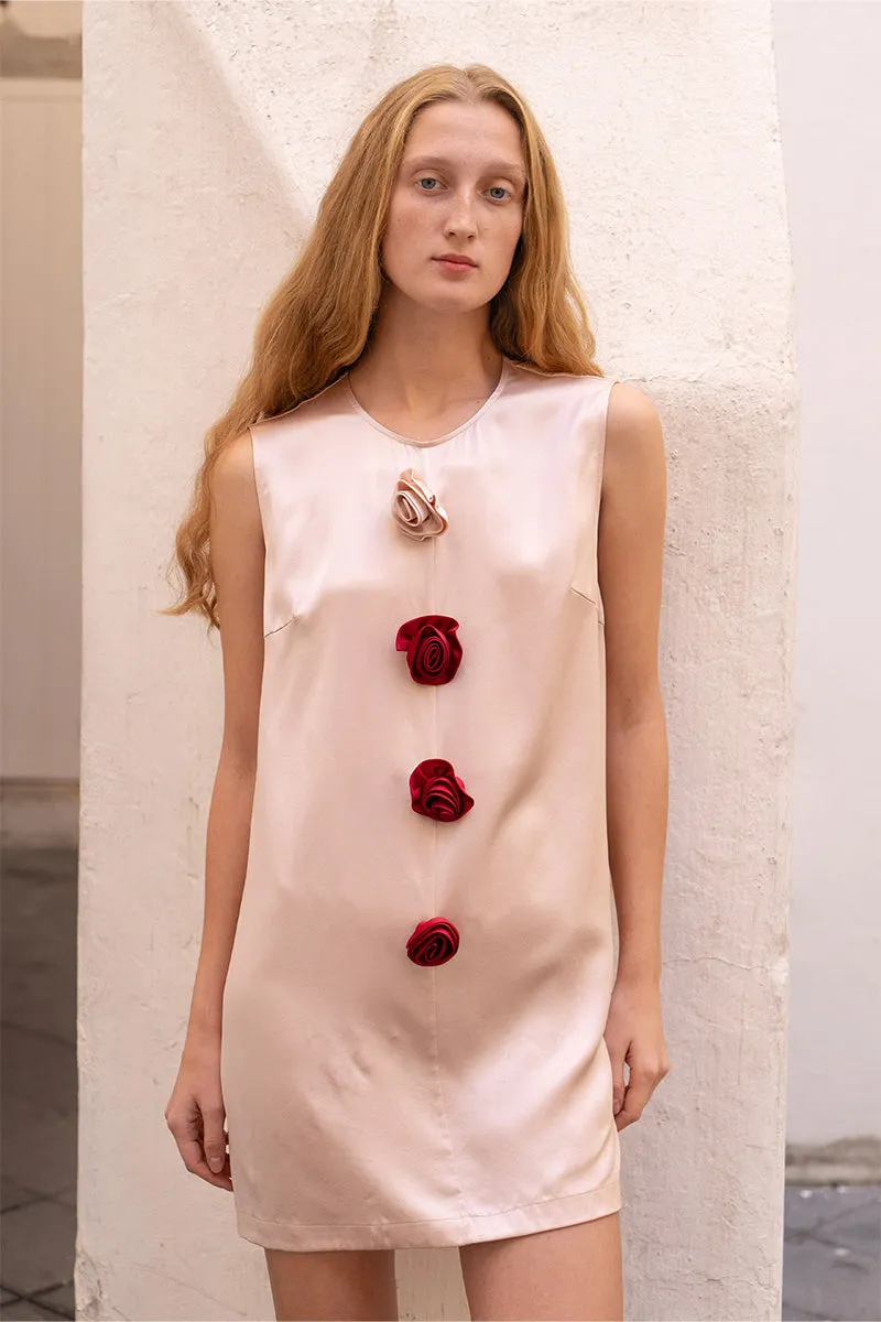 BLOOM SILK SLEEVELESS DRESS IN PINK