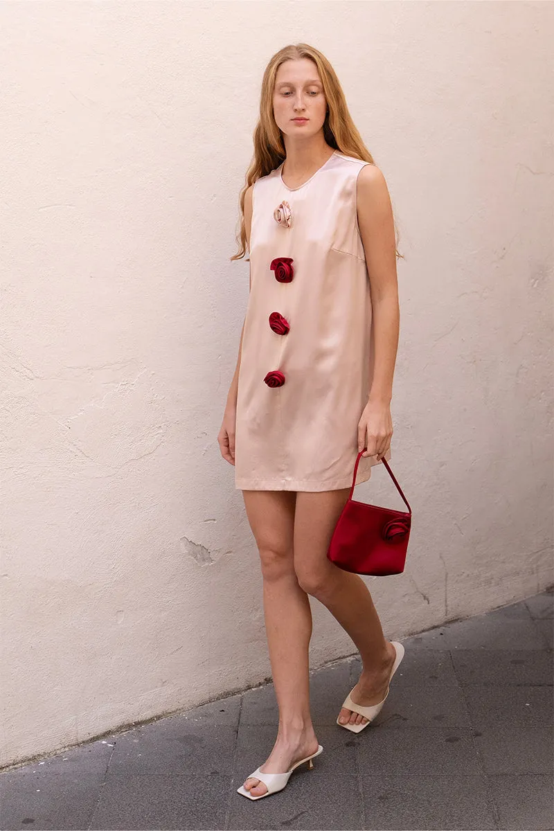 BLOOM SILK SLEEVELESS DRESS IN PINK