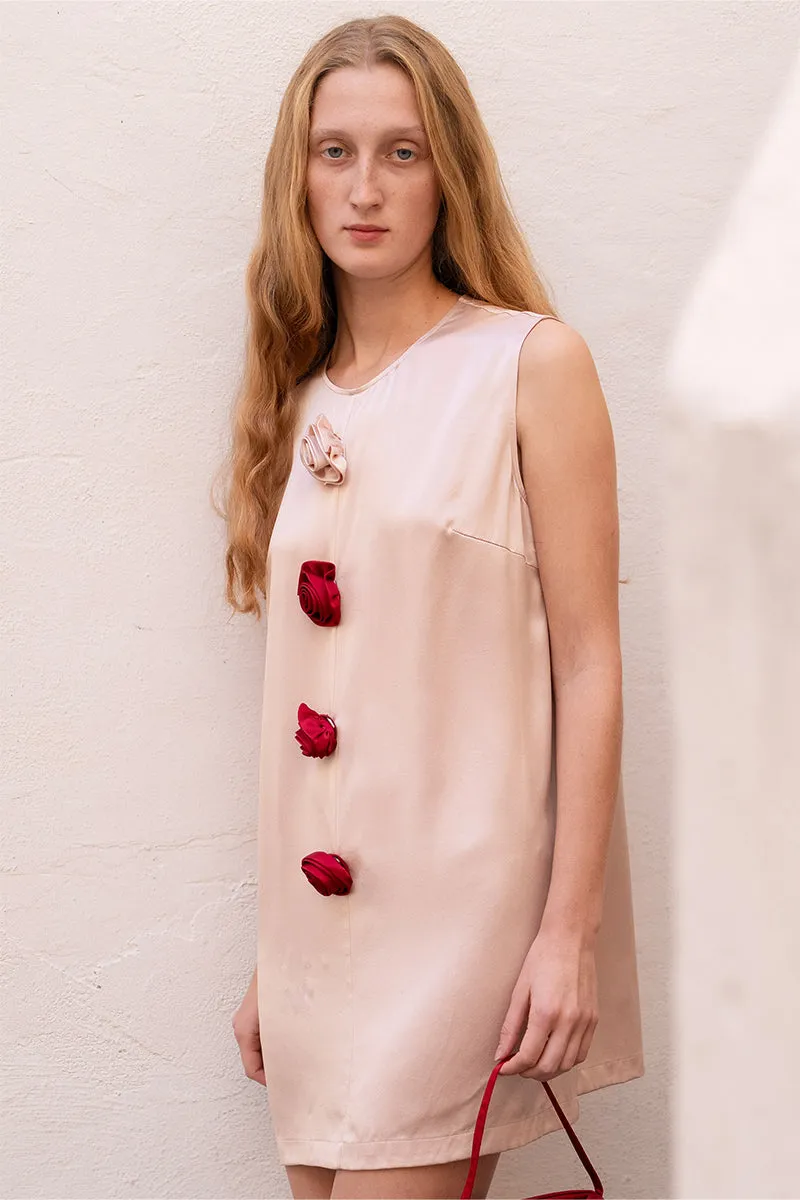 BLOOM SILK SLEEVELESS DRESS IN PINK