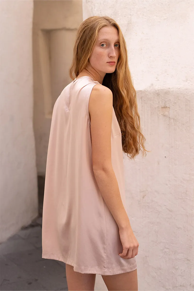 BLOOM SILK SLEEVELESS DRESS IN PINK