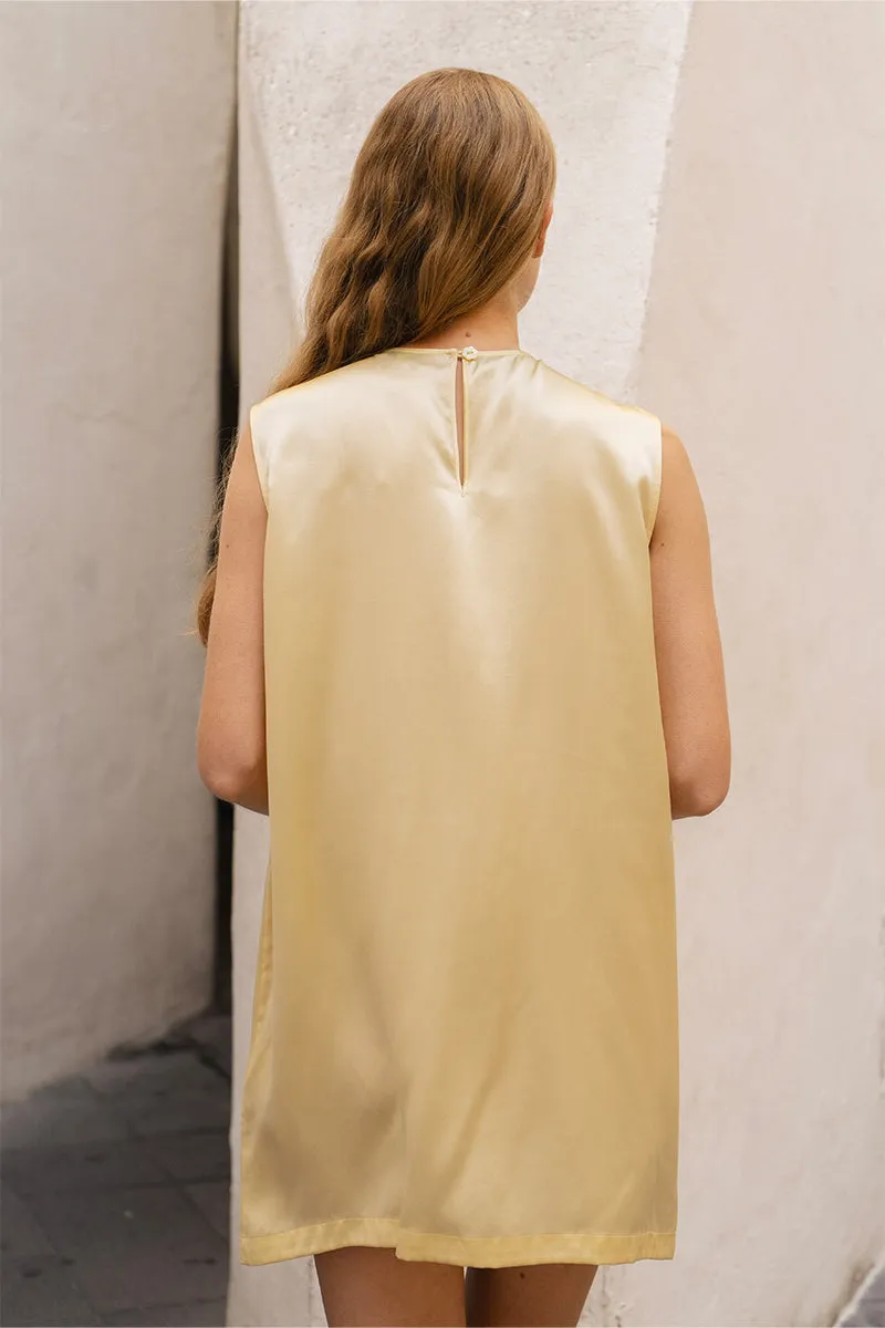 BLOOM SILK SLEEVELESS DRESS IN YELLOW