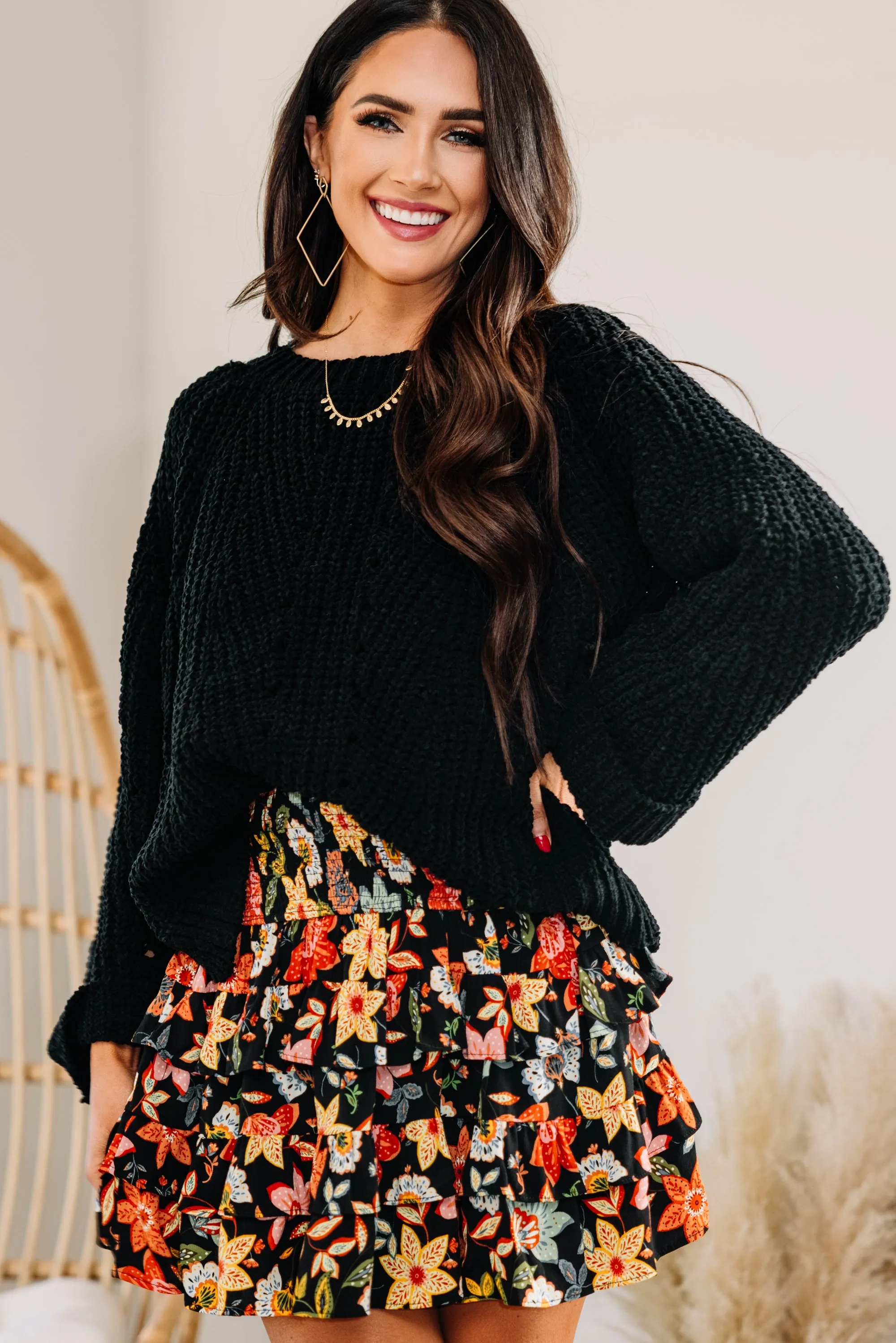 Bright Ideas Black Floral Skirt