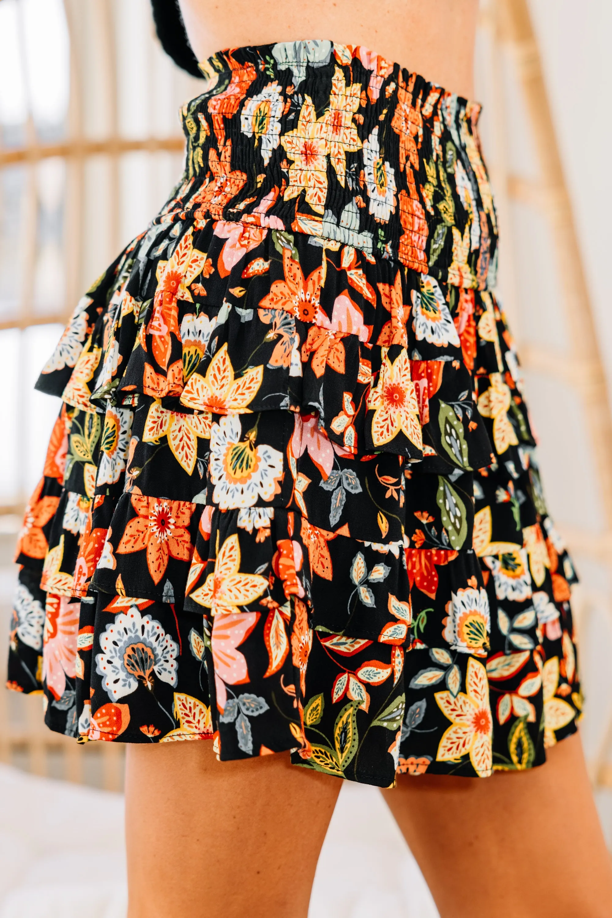 Bright Ideas Black Floral Skirt