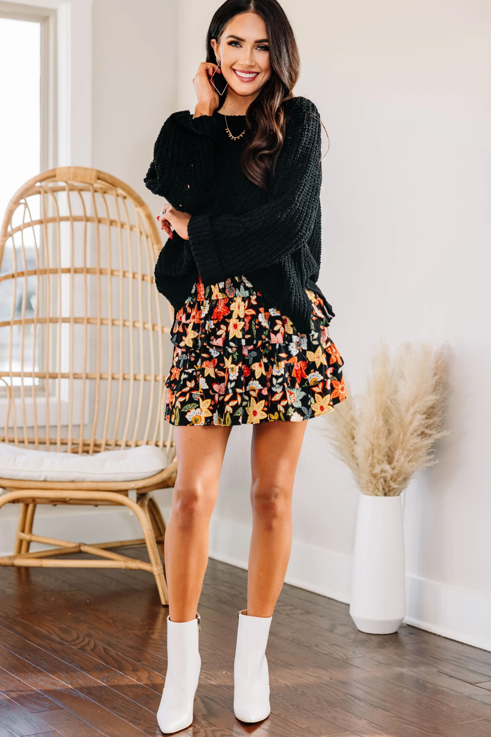 Bright Ideas Black Floral Skirt