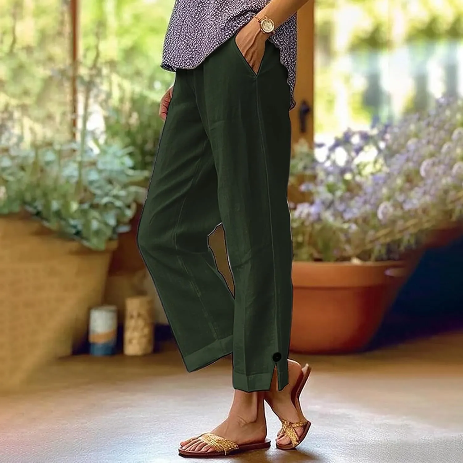 Capri Pants for Women Womens Capris Linen Pants with Pockets Cotton Joggers for Women Ladies Summer Causel Slacks