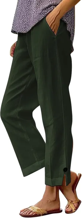Capri Pants for Women Womens Capris Linen Pants with Pockets Cotton Joggers for Women Ladies Summer Causel Slacks