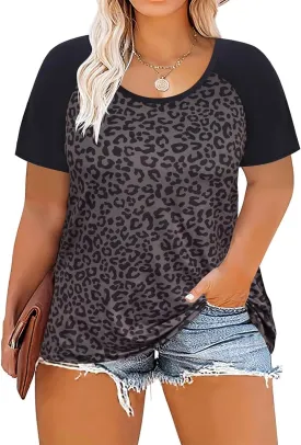 CARCOS Plus Size Tops for Women Short Sleeve Raglan Striped Tee Color Block Crewneck/V Neck Tunic Loose Fit Summer XL-5XL