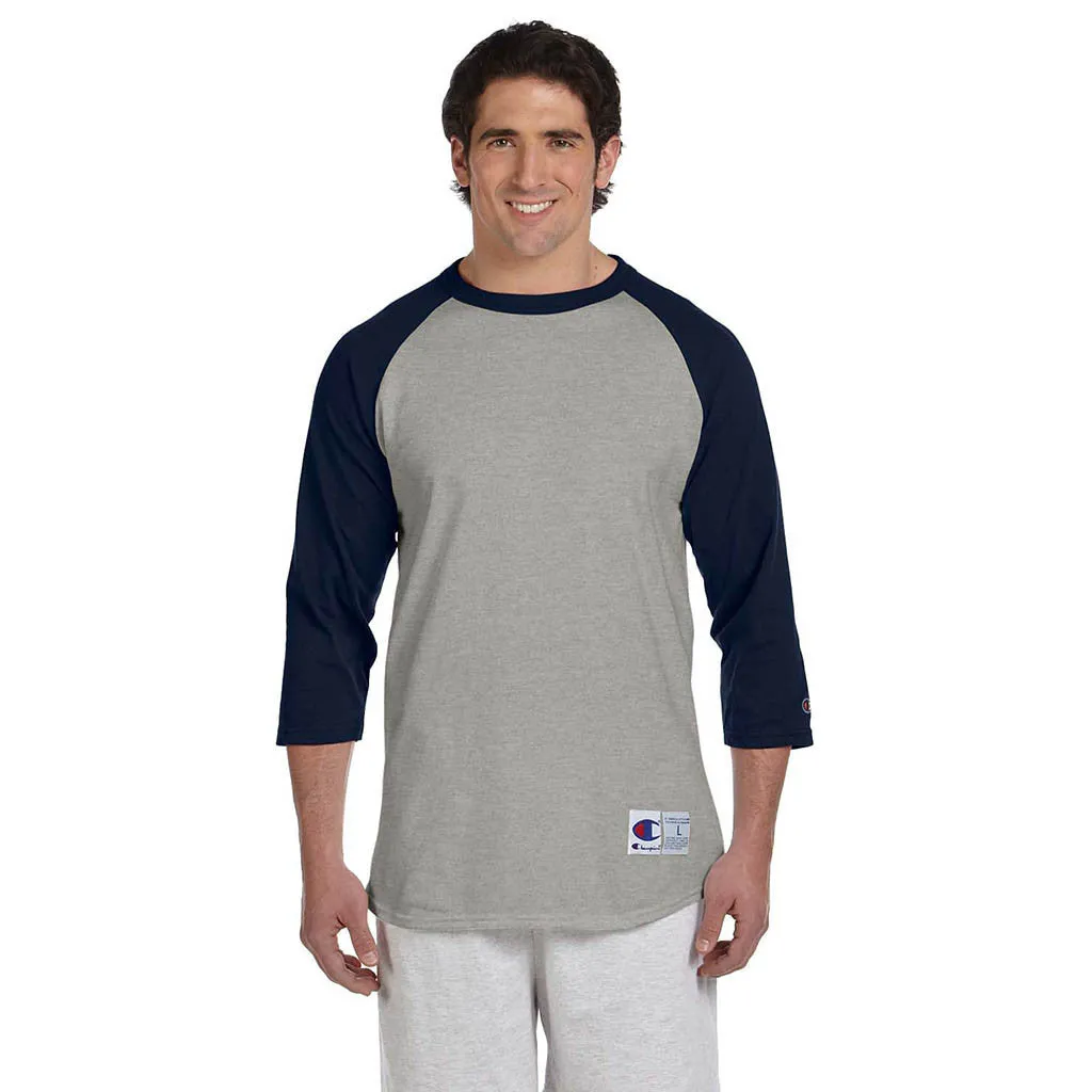 Champion Men's Grey/Navy Baseball T-Shirt