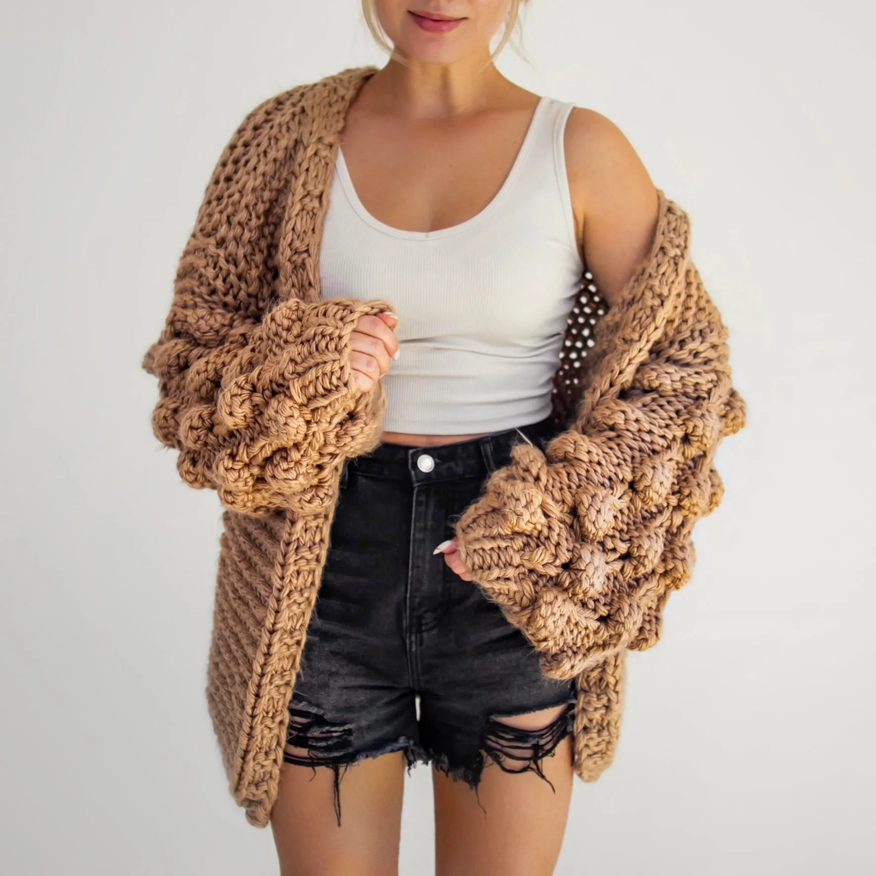 Chunky Knit Pom-Pom Sleeved Cardigan