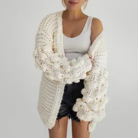Chunky Knit Pom-Pom Sleeved Cardigan