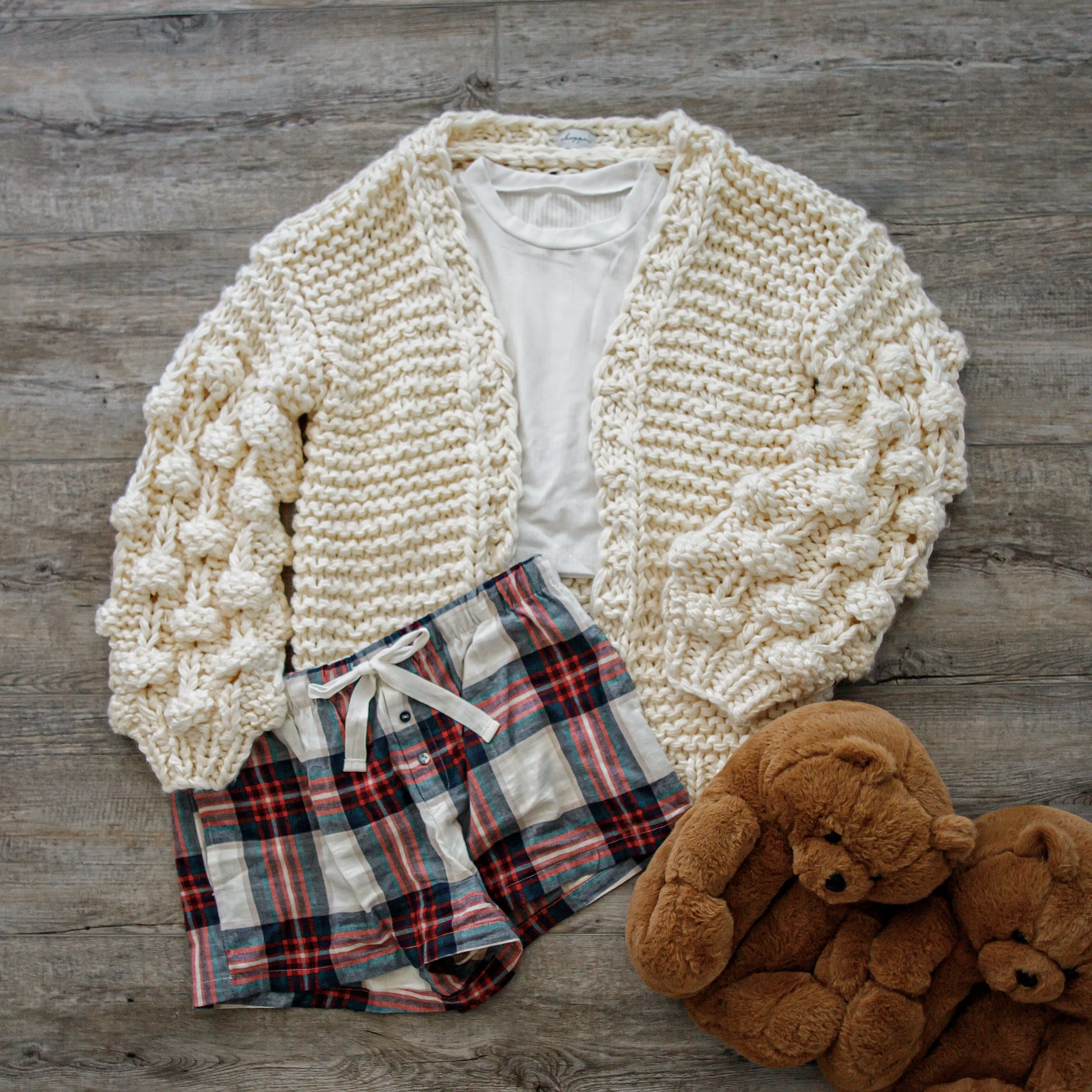 Chunky Knit Pom-Pom Sleeved Cardigan