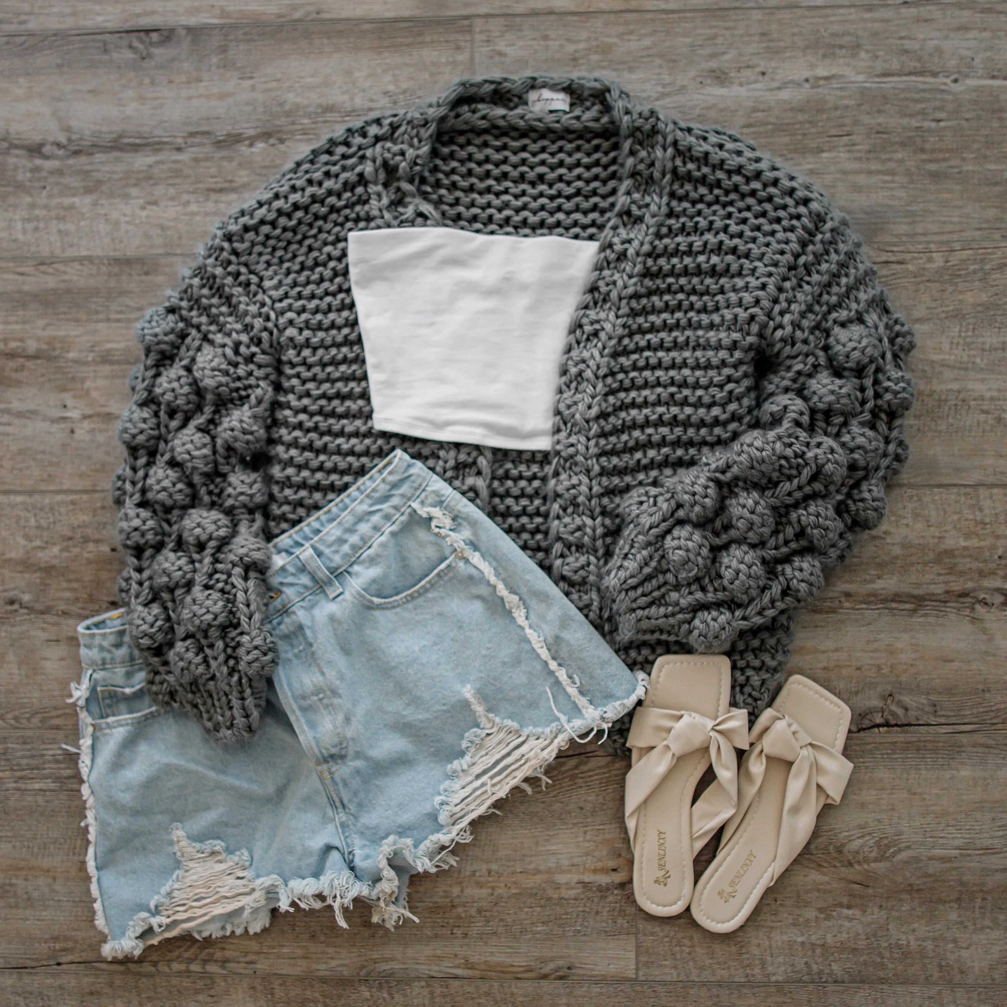 Chunky Knit Pom-Pom Sleeved Cardigan