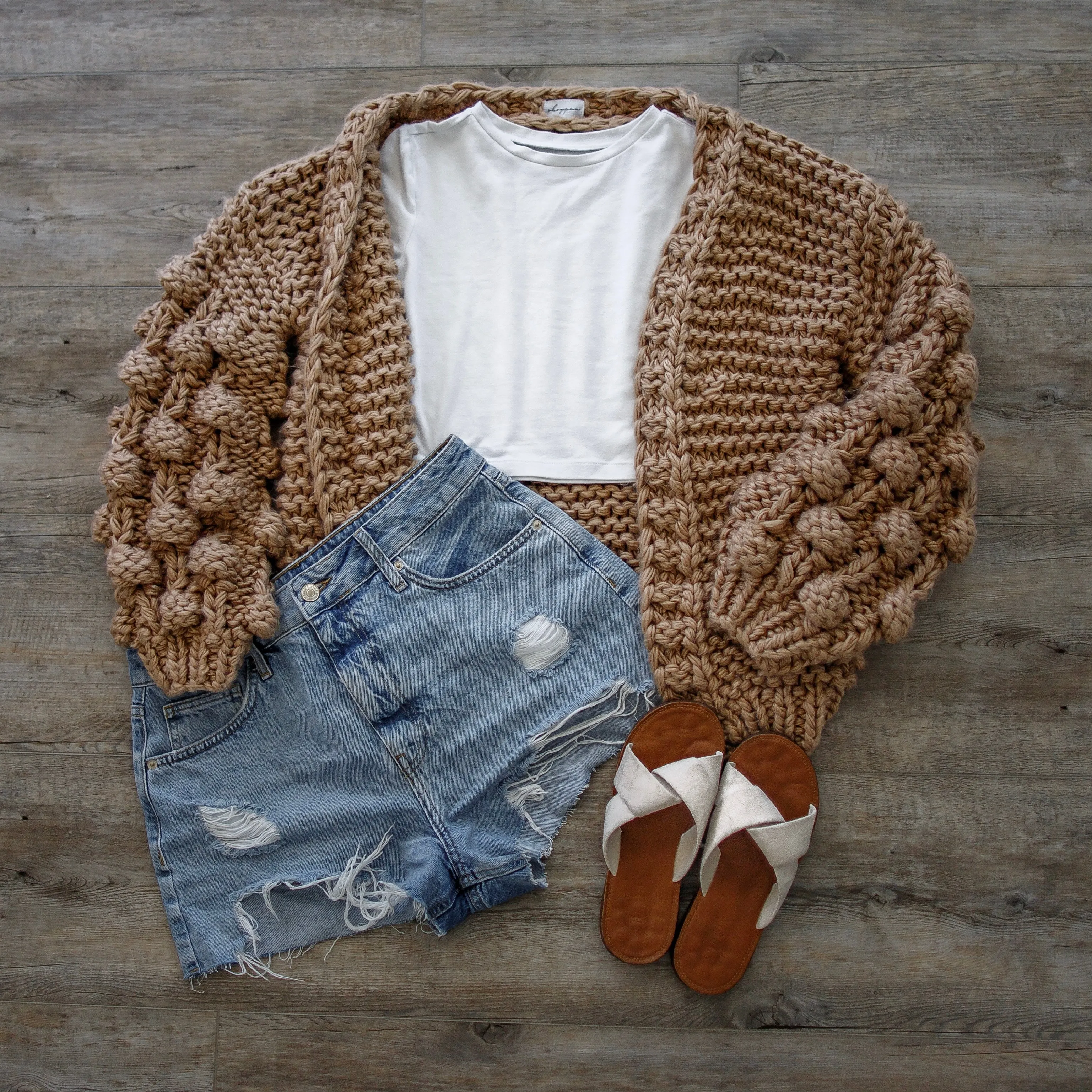 Chunky Knit Pom-Pom Sleeved Cardigan
