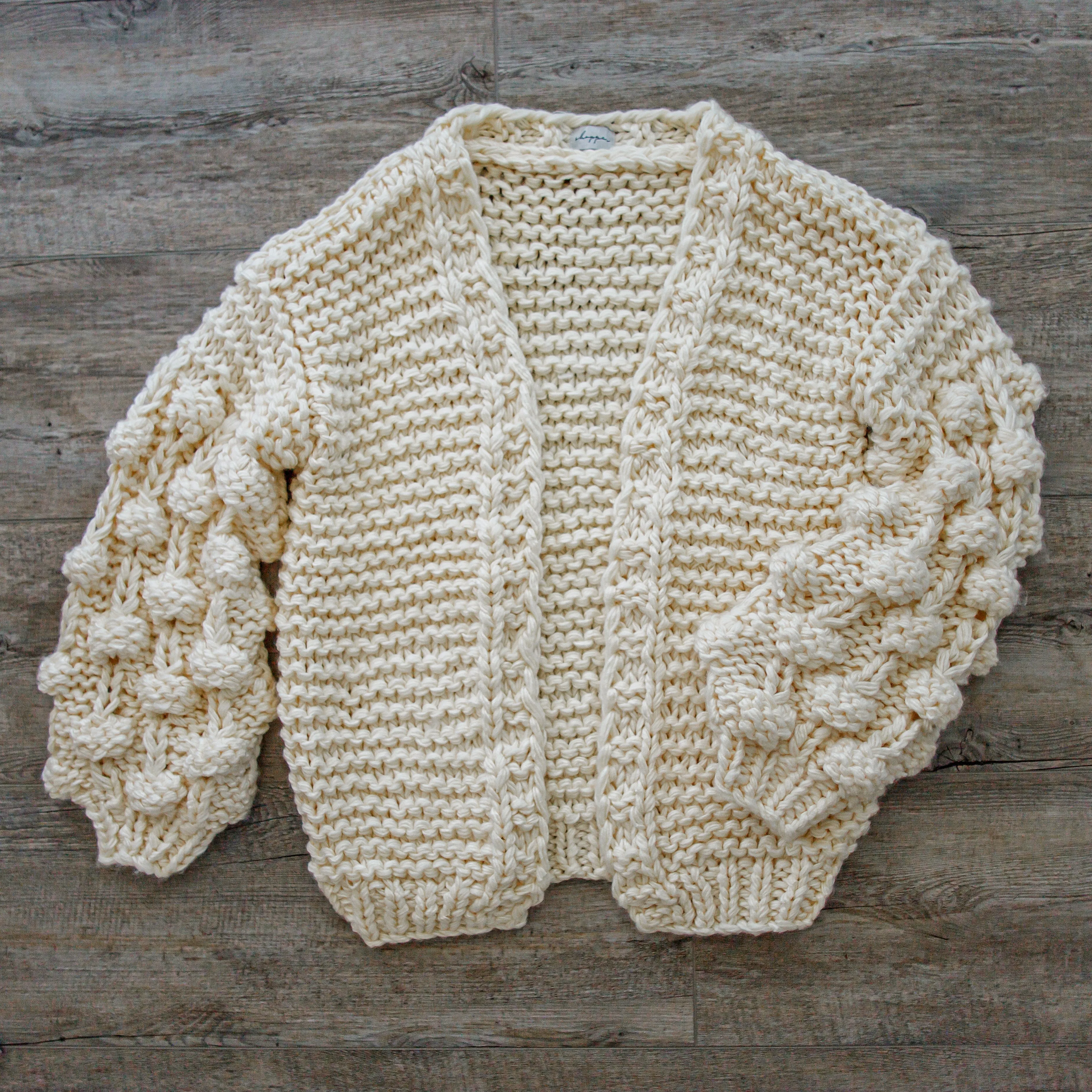 Chunky Knit Pom-Pom Sleeved Cardigan