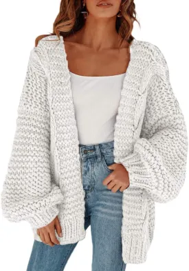Cicy Bell Women's Open Front Chunky Knit Cardigan Loose Lantern Sleeve Oversized Sweater Coats