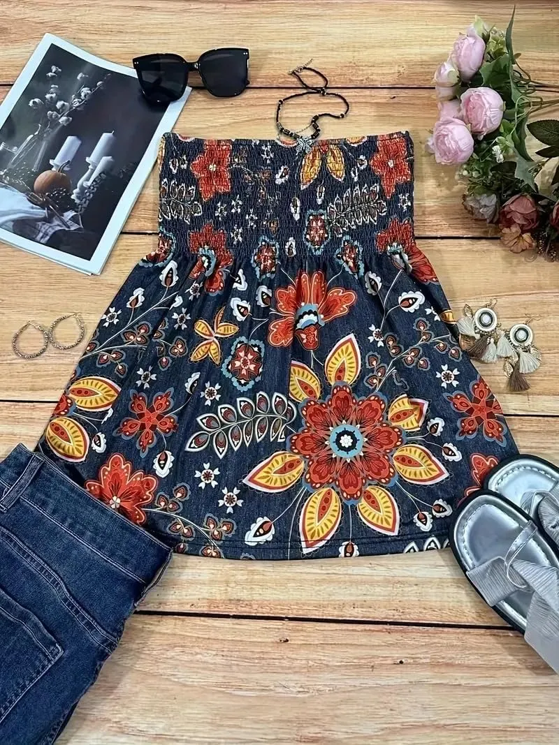 Comeon Women Plus Size Tube Top Summer Casual Strapless Pleated Blouse Beach Off Shoulder Tunic Top
