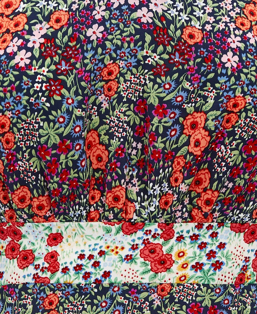 Contrast Floral Angel Sleeve Midi Dress