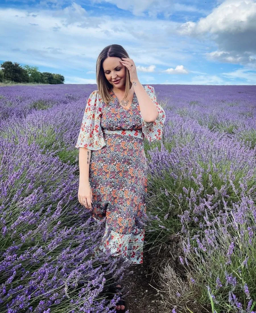 Contrast Floral Angel Sleeve Midi Dress