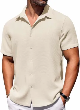 COOFANDY Mens Short Sleeve Button Down Shirts Waffle Shirt Casual Beach Summer Shirts Wrinkle Free Vacation Shirts