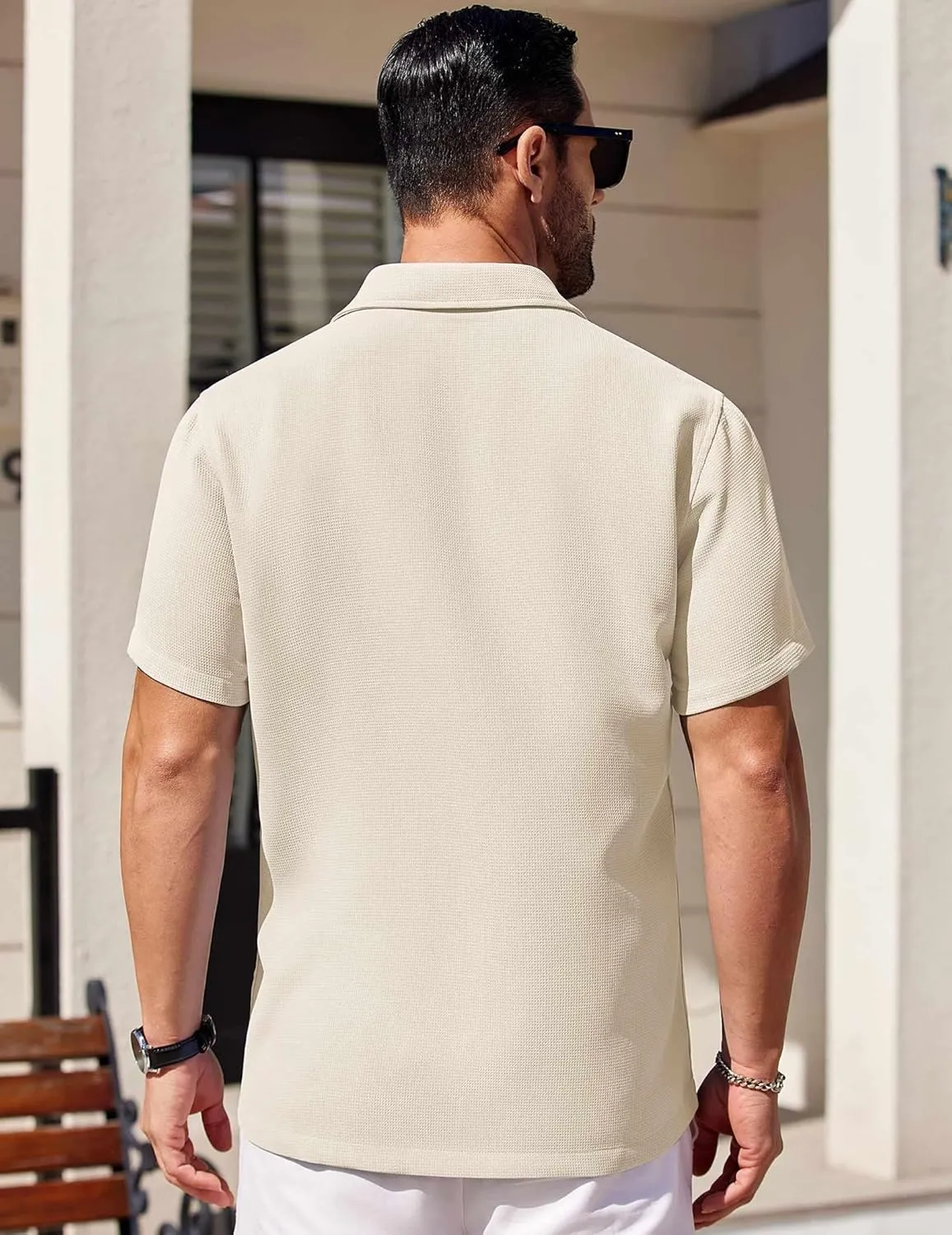 COOFANDY Mens Short Sleeve Button Down Shirts Waffle Shirt Casual Beach Summer Shirts Wrinkle Free Vacation Shirts