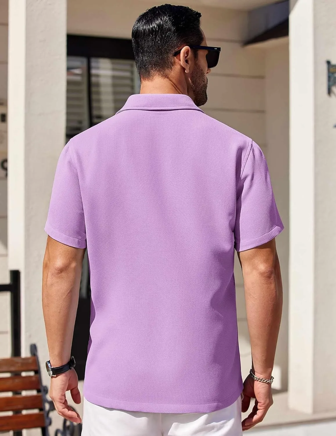 COOFANDY Mens Short Sleeve Button Down Shirts Waffle Shirt Casual Beach Summer Shirts Wrinkle Free Vacation Shirts